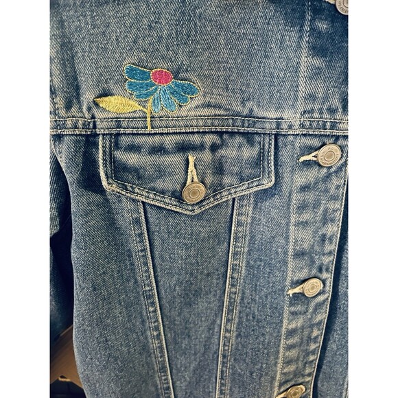 NO BOUNDARIES Embroidered Flowers Blue Denim Jacket Y2K 90's Juniors S - Picture 4 of 9